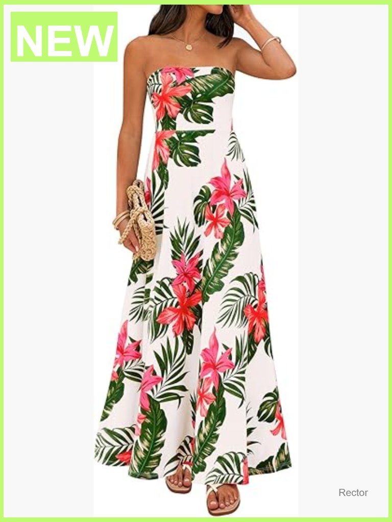 Sleeveless Floral Tube Top Maxi Dress - Flowy Summer Beach Vacation